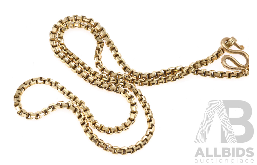 18ct Yellow Gold Box Chain with S Hook Clasp, 46.5cm, 21.64 Grams