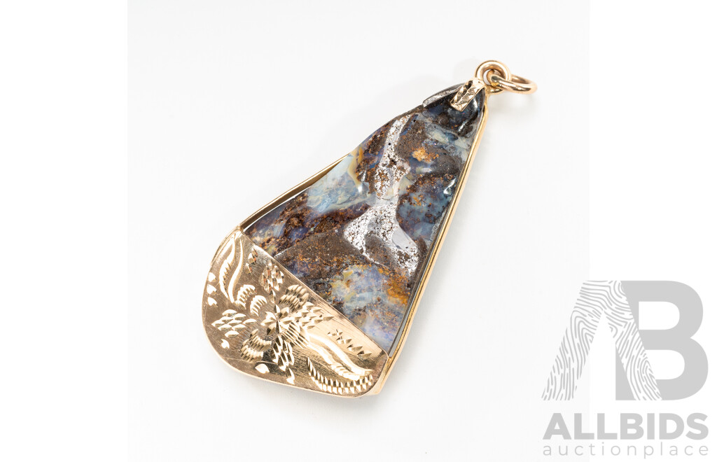 18ct Handmade Queensland Boulder Opal Pendant, 60mm Long, 29.69 Grams