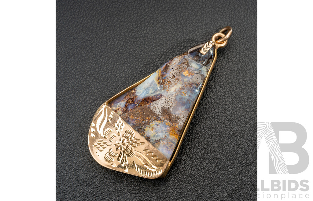 18ct Handmade Queensland Boulder Opal Pendant, 60mm Long, 29.69 Grams