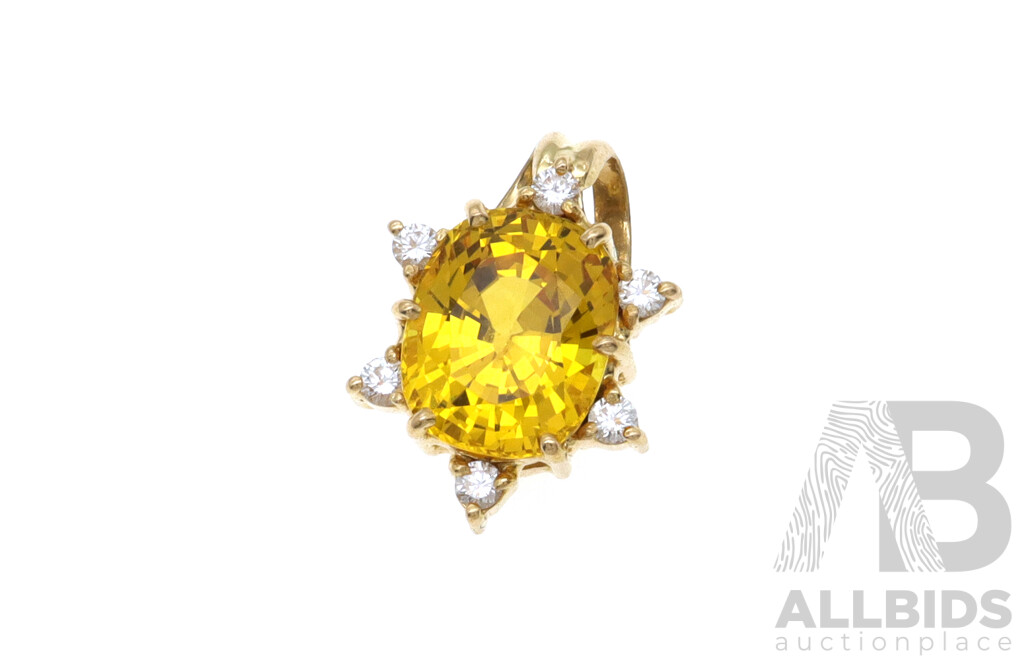 18ct Yellow Sapphire (5.08ct) & Diamond Pendant, 18.3mm Long, 3.45 Grams