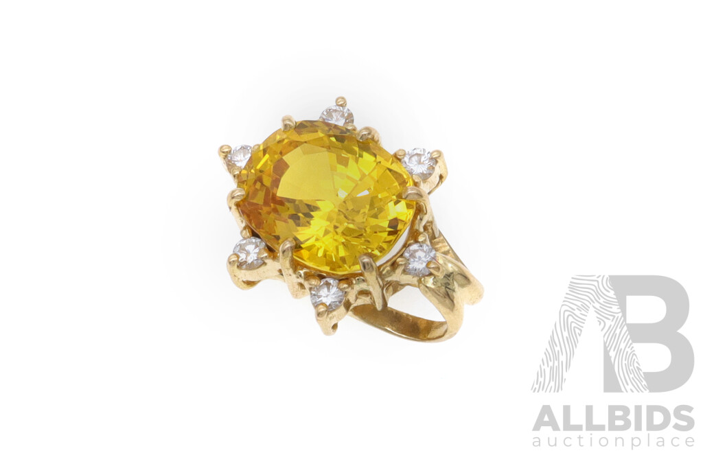 18ct Yellow Sapphire (5.08ct) & Diamond Pendant, 18.3mm Long, 3.45 Grams