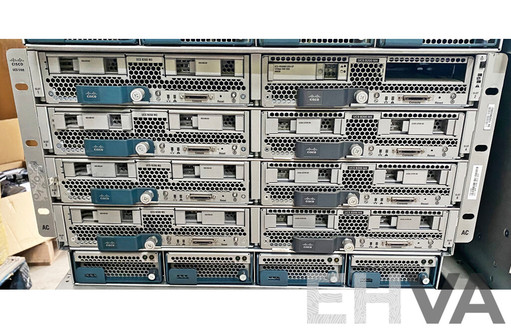 Cisco (UCS 5108) Server Chassis W/ 8x Cisco Intel Xeon Blade Servers