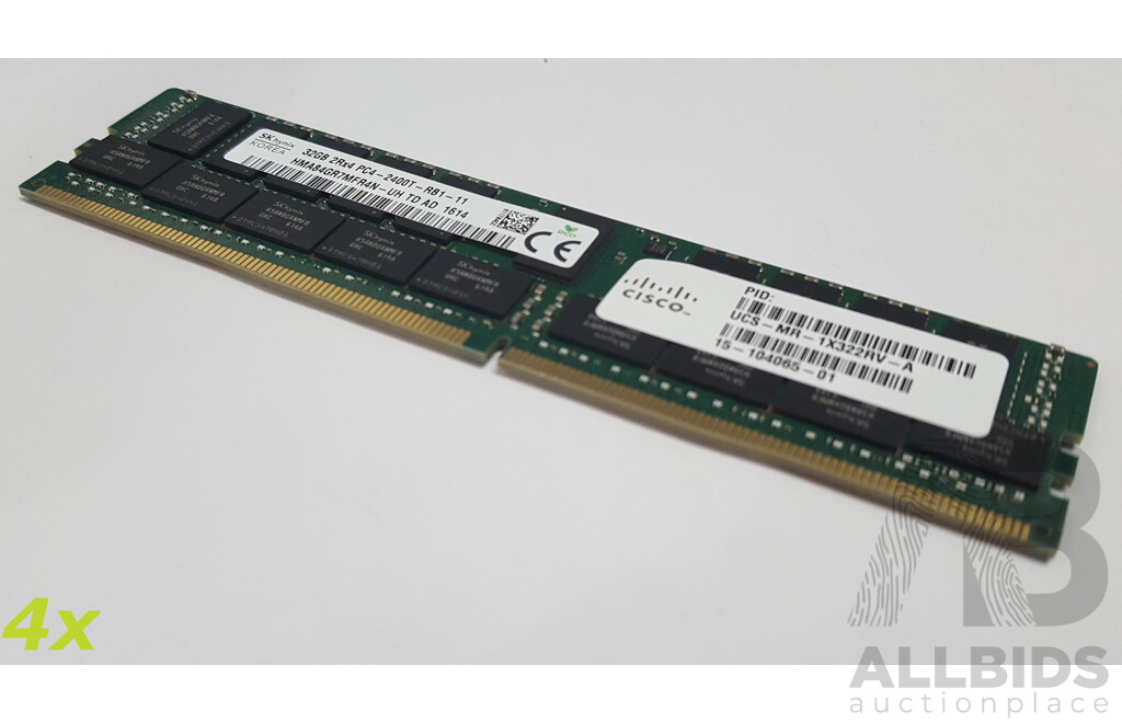 SK Hynix 32GB ECC DDR4 RDIMM RAM - Lot of Four