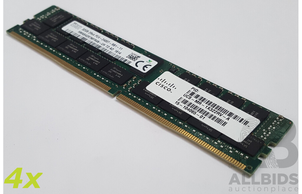 SK Hynix 32GB ECC DDR4 RDIMM RAM - Lot of Four