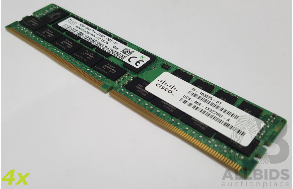 SK Hynix 32GB ECC DDR4 RDIMM RAM - Lot of Four