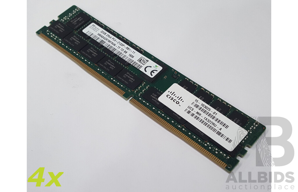 SK Hynix 32GB ECC DDR4 RDIMM RAM - Lot of Four