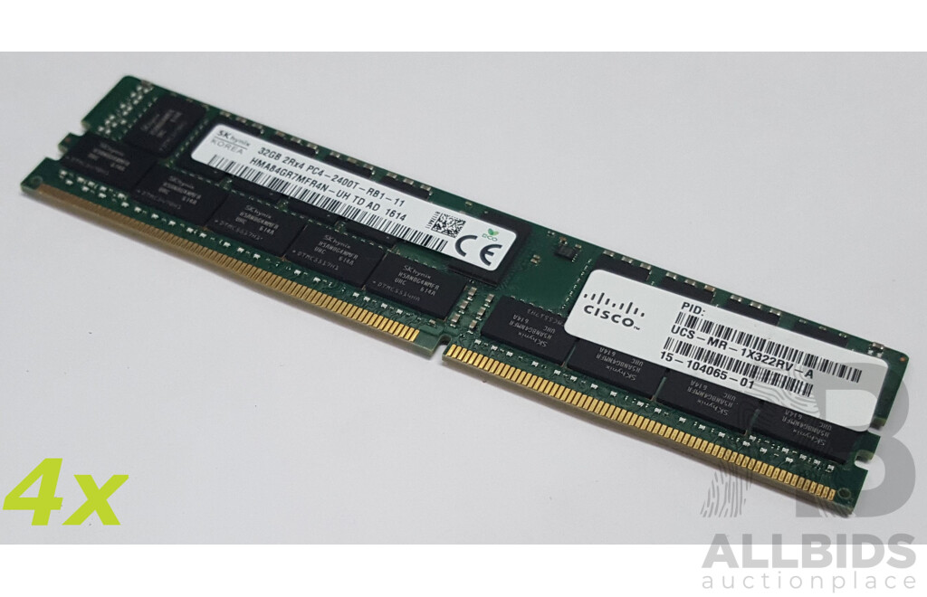 SK Hynix 32GB ECC DDR4 RDIMM RAM - Lot of Four