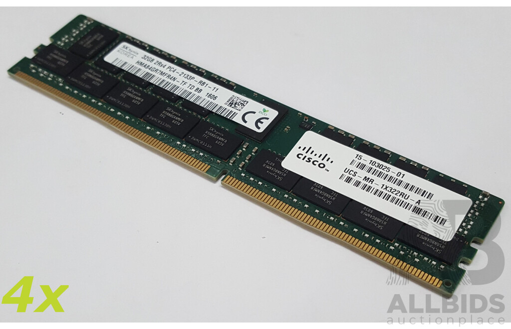 SK Hynix 32GB ECC DDR4 RDIMM RAM - Lot of Four