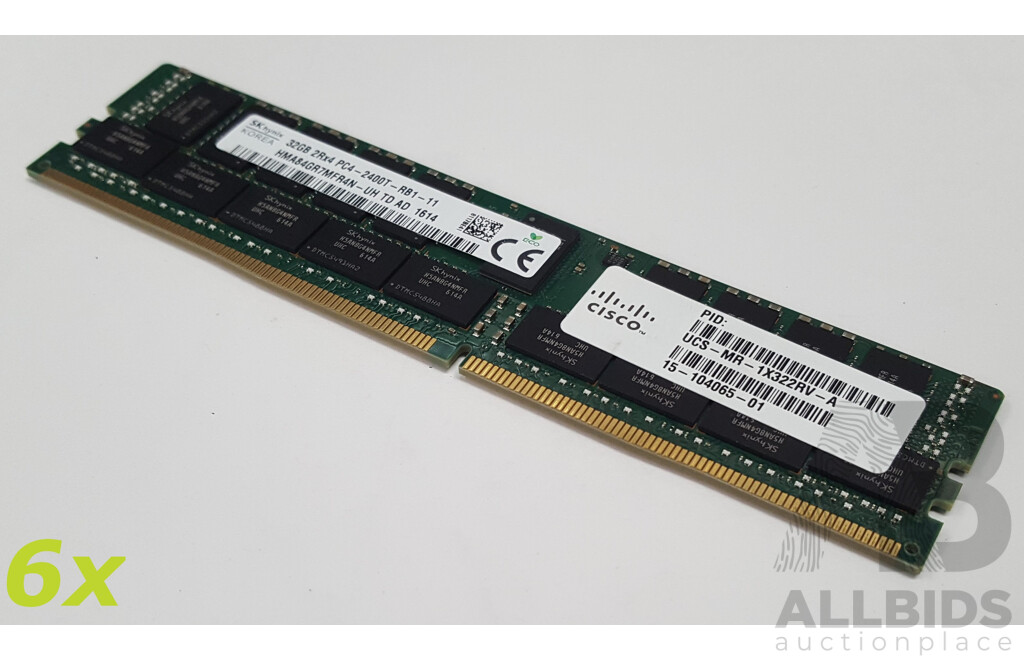 SK Hynix 32GB ECC DDR4 RDIMM RAM - Lot of Six