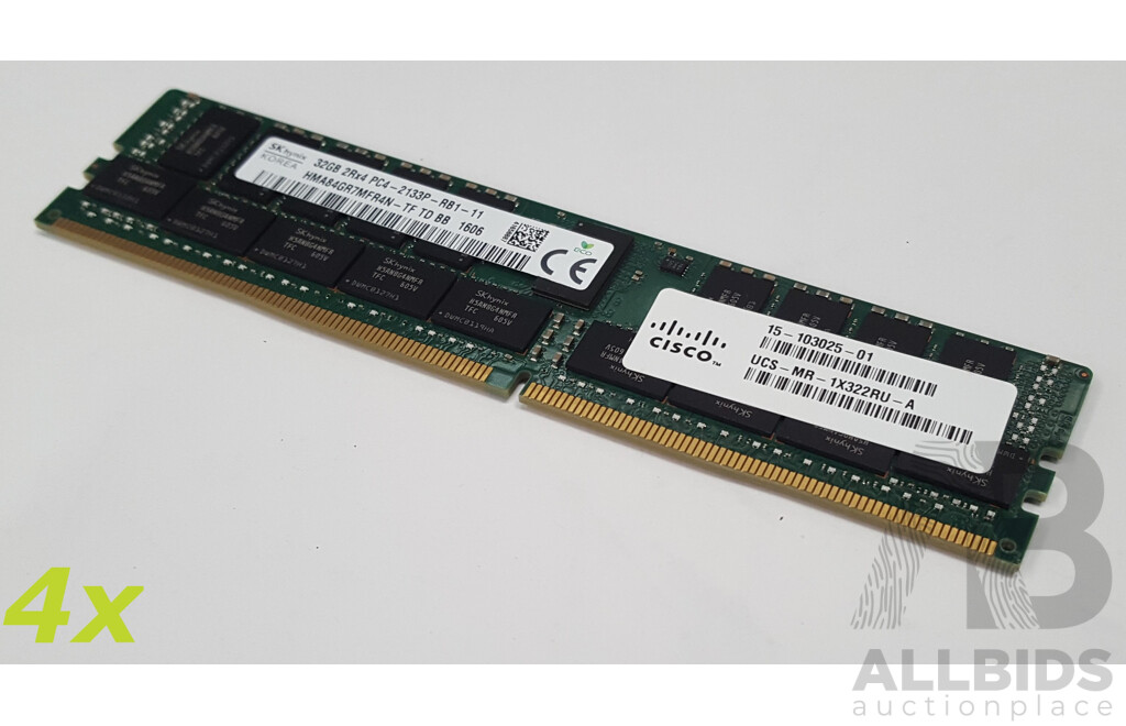 SK Hynix 32GB ECC DDR4 RDIMM RAM - Lot of Four