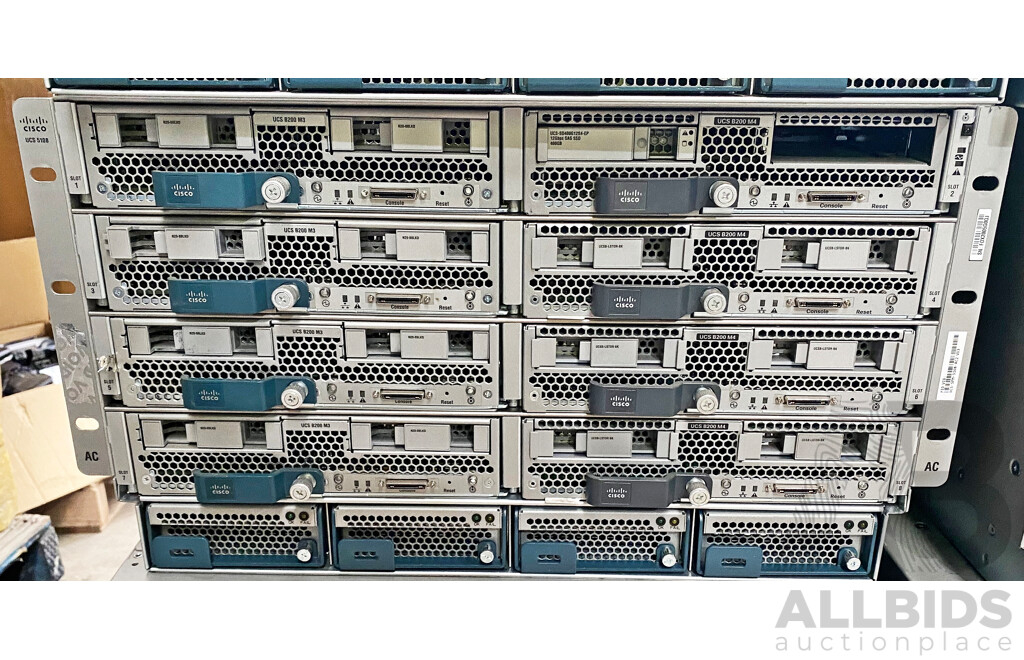 Cisco (UCS 5108) Server Chassis W/ 8x Cisco Intel Xeon Blade Servers