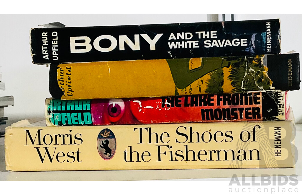 Signed First Edition Morris Wests the Shoes of the Fisherman, Heinemann, 1963, Hardcover with Dust Jacket, Three Arthur Upfield Titles