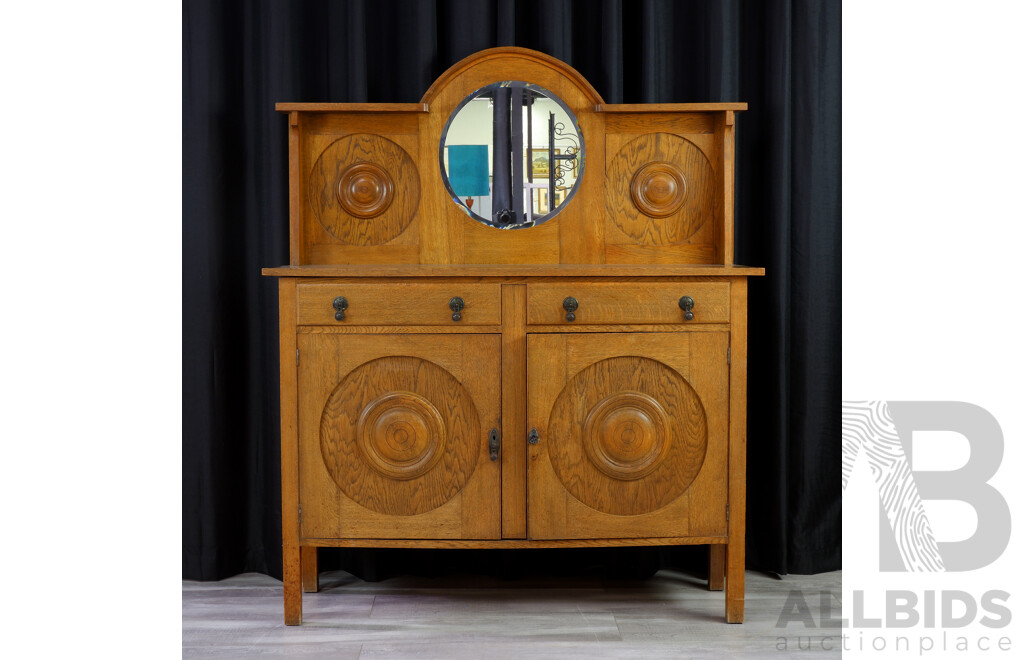 Edwardian Oak Mirrored Back Sideboard