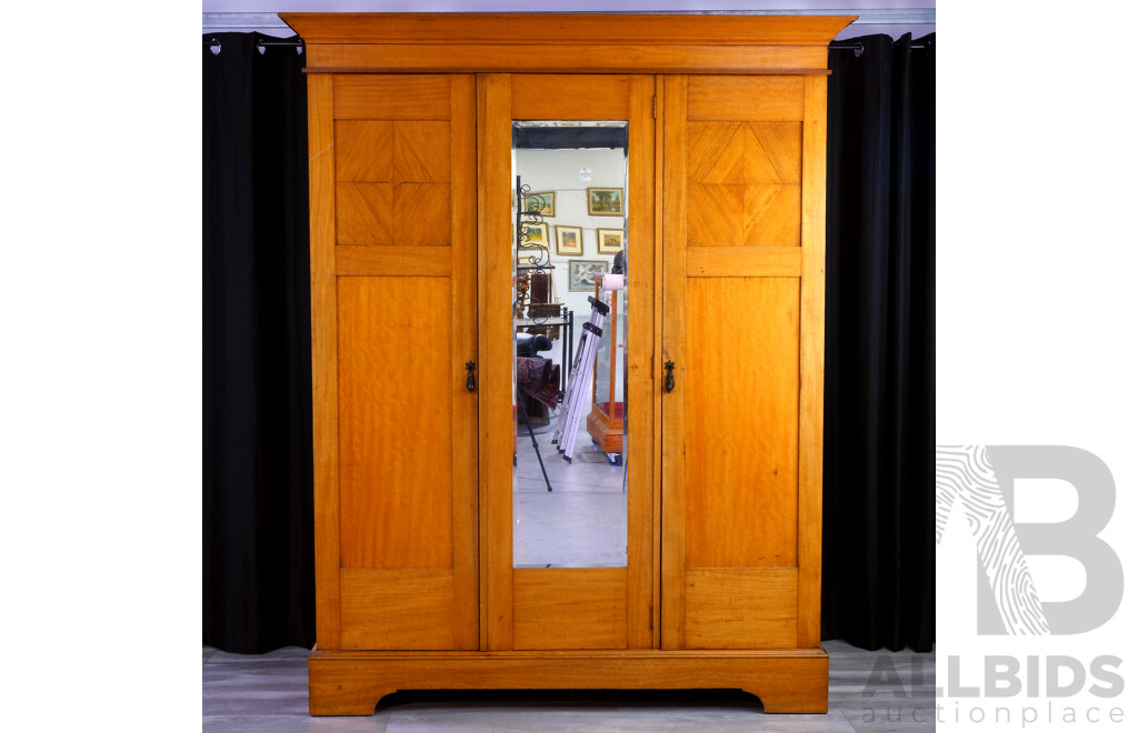 Edwardian Oak Three-door Wardrobe