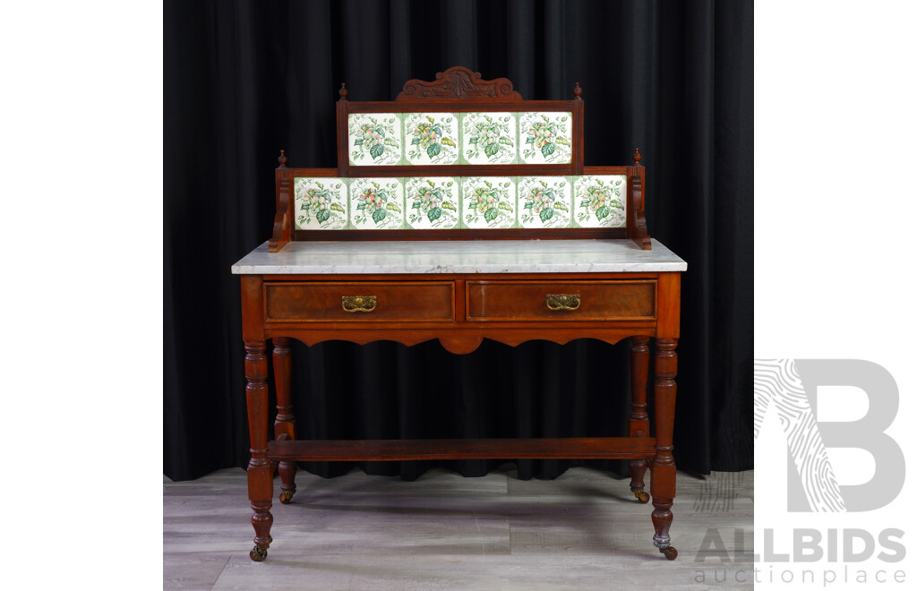 Edwardian Mahogany Tile Back Wash Stand