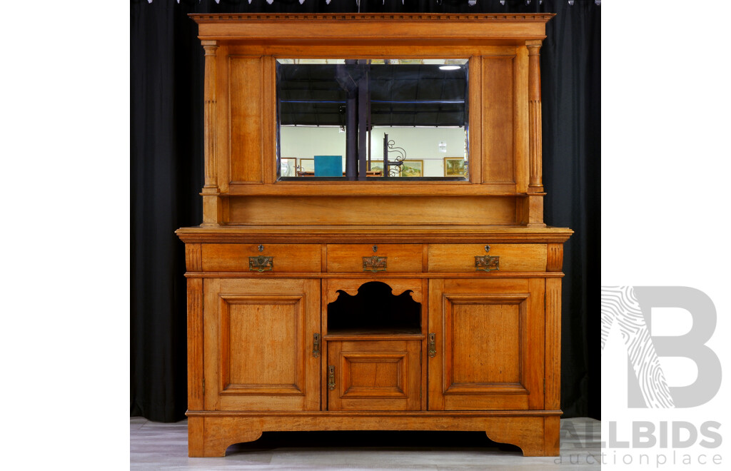 Edwardian Oak Mirrored Back Sideboard