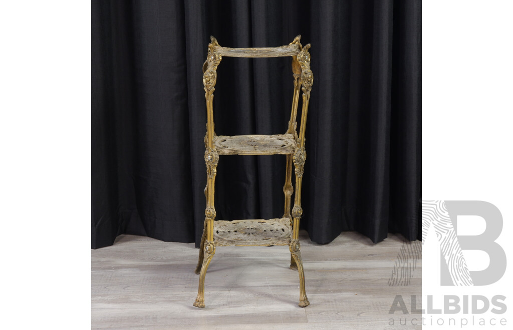 Ornate Brass Three Tier Plant Stand