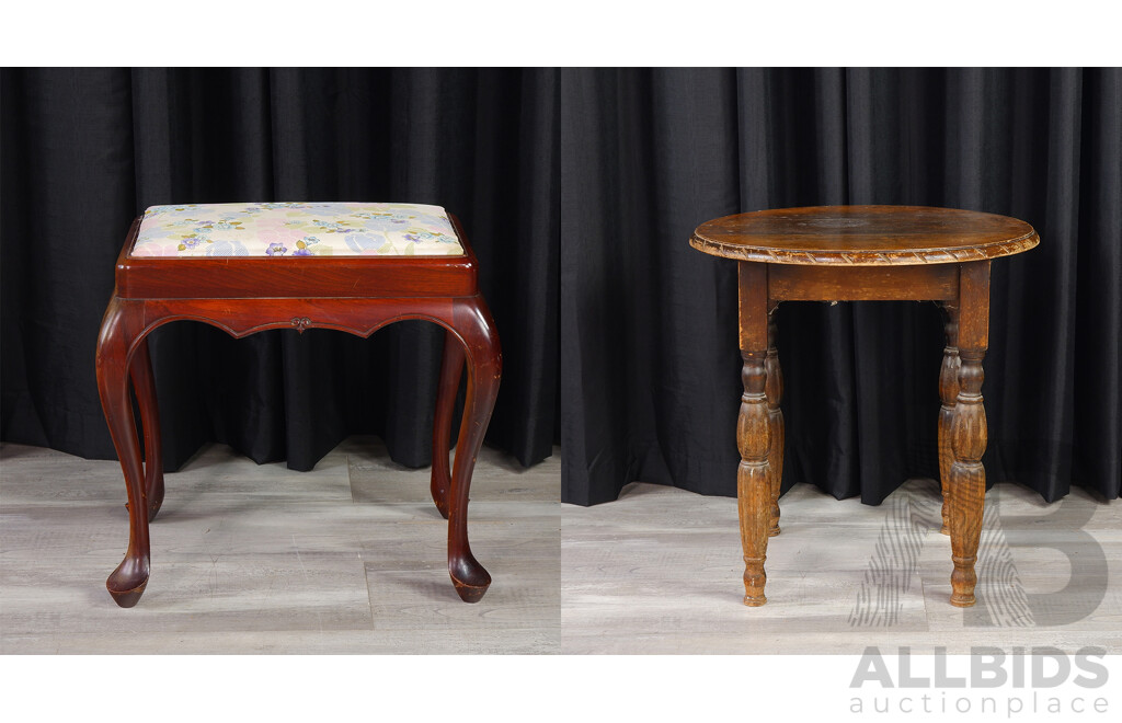 Art Deco Oak Side Table and Dresser Stool