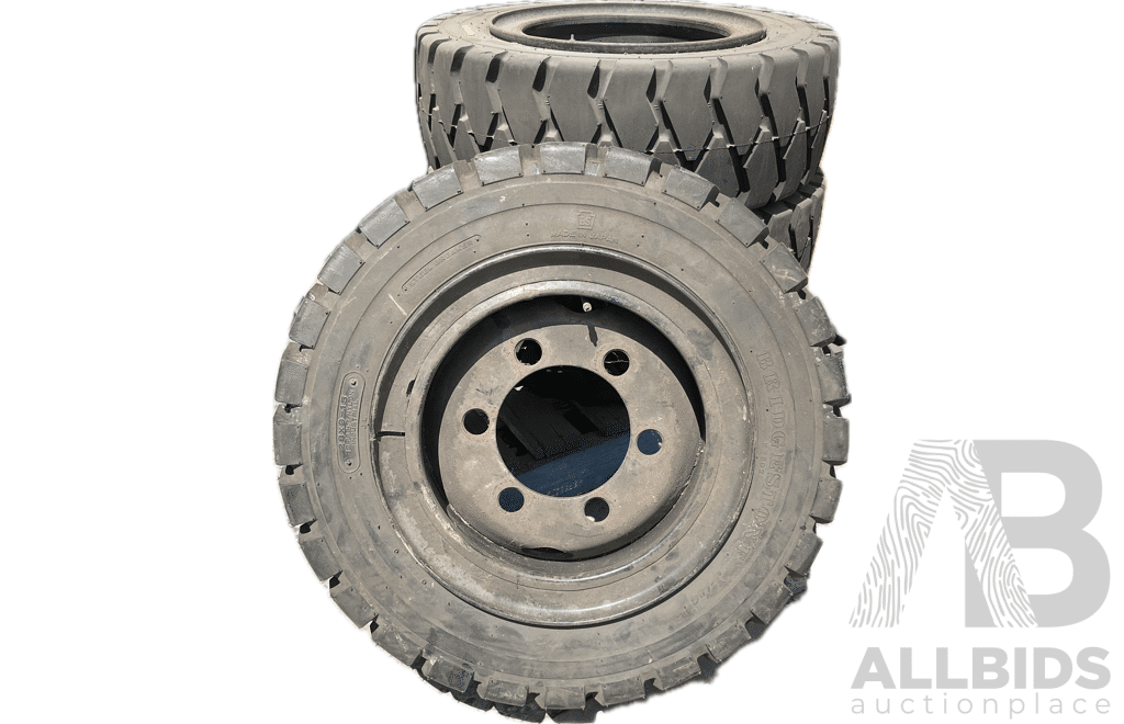 4x Fork Lift Wheels with Bridgestone J Lug 28x9-15 Tyres