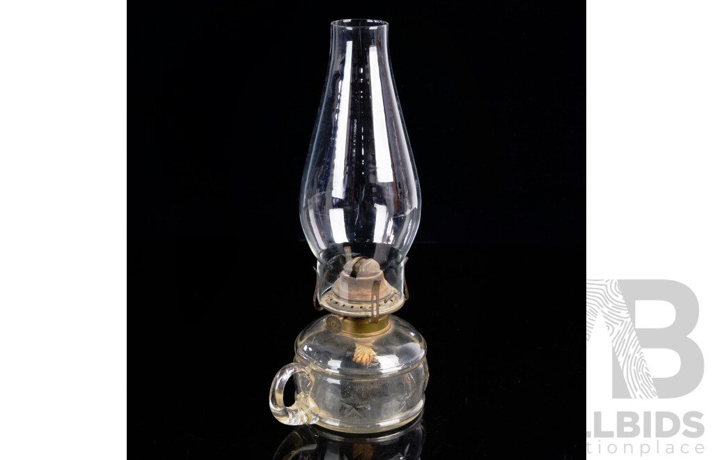 Antique USA Made Britelite of Diminutive Oil Lamp with Glass Font & Flue