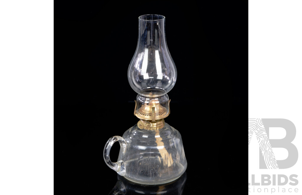 Antique Oil Lamp of Smaller Size with Glass Font and Clear Flue