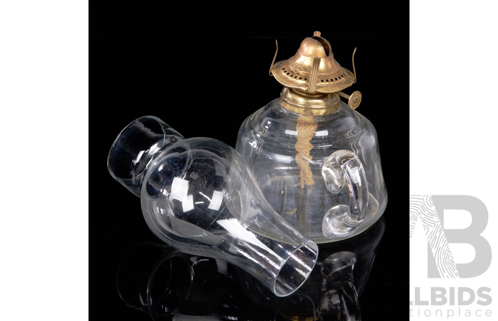 Antique Oil Lamp of Smaller Size with Glass Font and Clear Flue