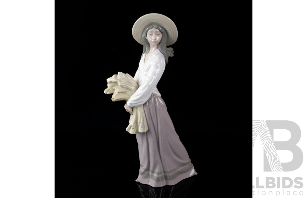 Large Spanish Nao Porcelain Country Lass with Wheat Sheafs Figure