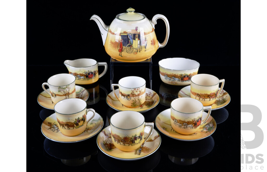 Collection 15 Pieces Antique Royal Doulton Porcelain Coaching Days Series Pieces