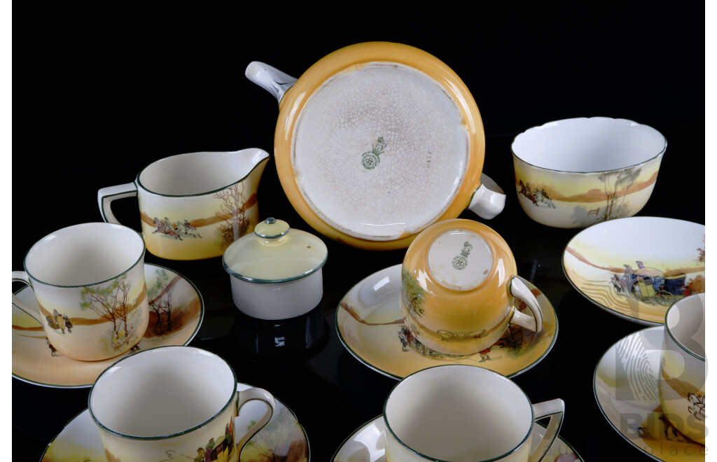 Collection 15 Pieces Antique Royal Doulton Porcelain Coaching Days Series Pieces