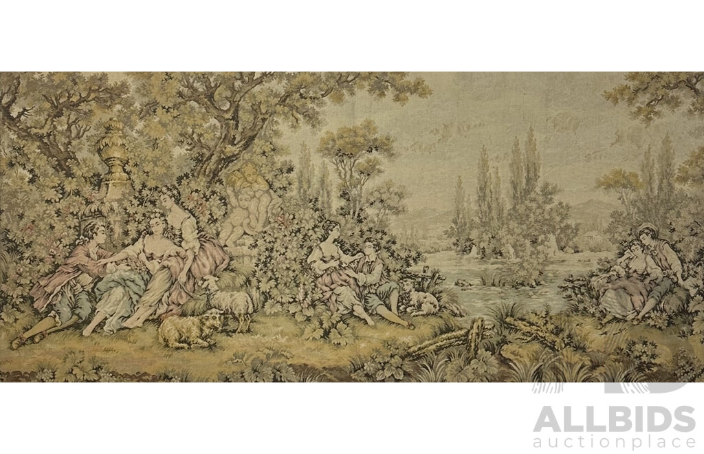 Artist Unknown, (20th Century, French School), Courting Couples by Stream, Vintage Tapestry, 69 x 148 cm (edge to edge)