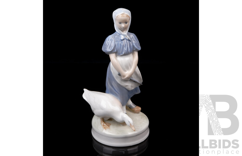 Royal Copenhagen Porcelain Hand Painted Figure, Girl with Goose