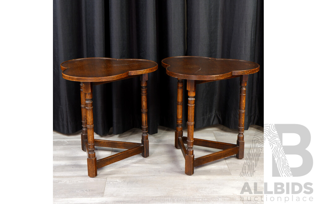 Pair of Oak Clover Shaped Side Tables