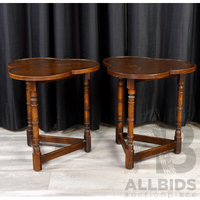 Pair of Oak Clover Shaped Side Tables