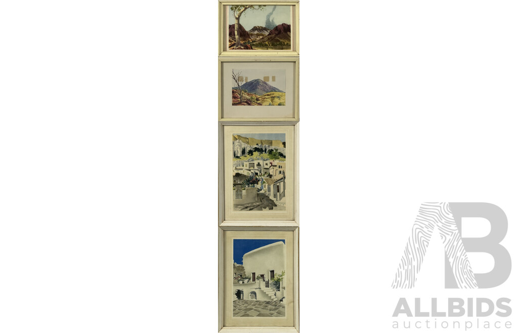 Collection of Four Vintage Prints Including Mt. Razorback, MacDonnell Ranges, N.T. and Greek Village, Framed (4)