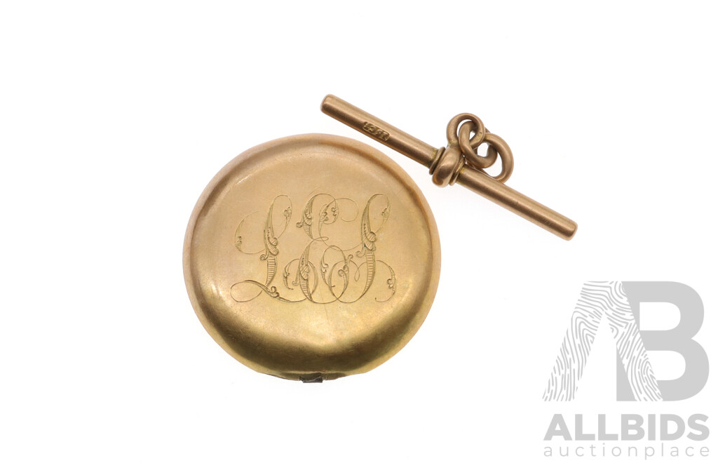 Antique 14ct Waltham 32mm Pocket Watch, Dated 1911, with 15ct Antique Fob Chain T-Bar, Total Weight 37.39 Grams