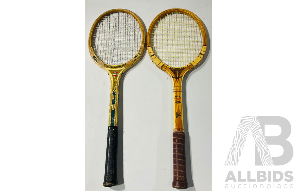 Pair of Vintage Tennis Rackets Including Max Ply Dunlop Racket and Slazenger Challenger Racket