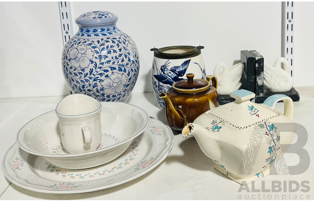 Collection of Decorative Porcelain Homeware Including Teapots, Serving Platters and More