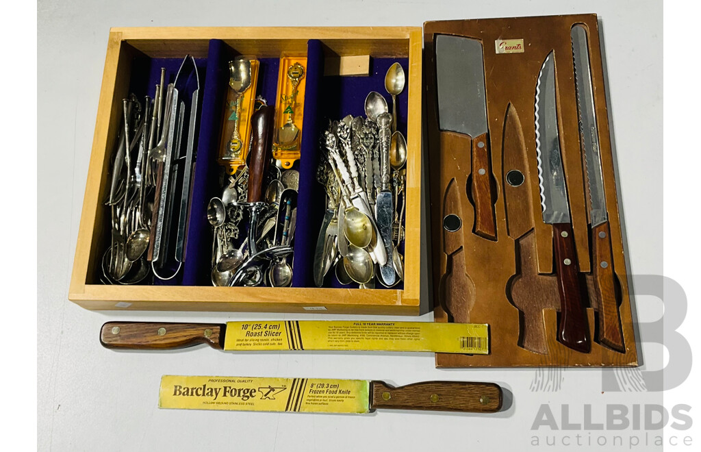 Collection of Vintage Cutlery Including Incomplete Set of Knifes From Grants, Two Knives From Barclays Forges and More