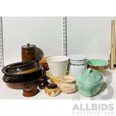 Collection of Bendigo Pottery and Other Kitchenware Including Bowls, Plates and Serving Dishes