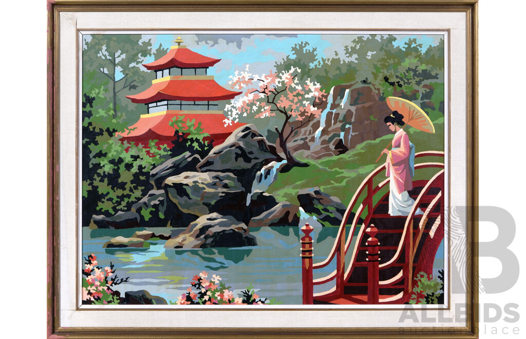 Paint-by-Numbers, (Late 1950s), Japanese Garden Scene, Oil on Canvas