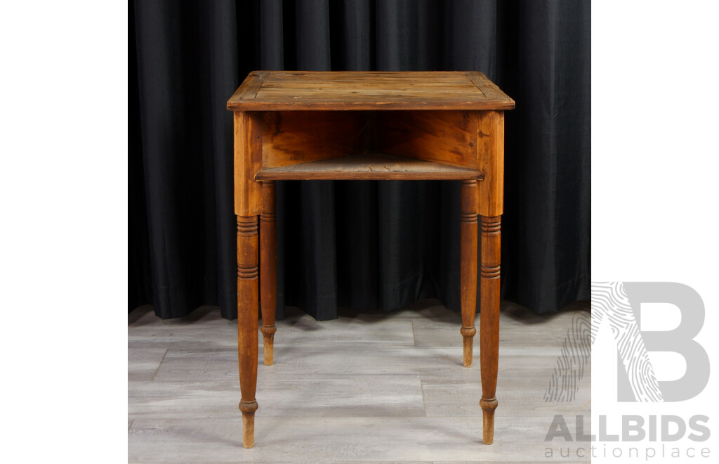 Unusual Vintage Elm Side Table with Open Sides