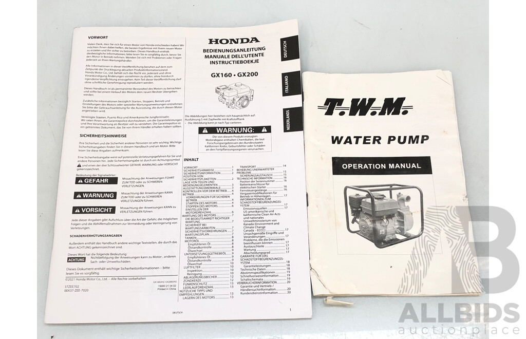 BE Single Impeller High Pressure Fire Pump with with 3.1L Honda GX200 Engine and 50mm, 20mm and 19mm Hoses