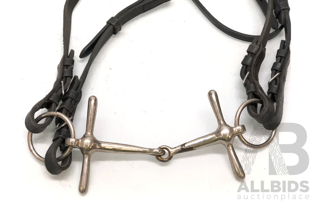 Leather Bitless Bridle, Leather Bridle with Jointed Bit with Noseband, Leather Bridle with Jointed Bit and Three Leather Straps