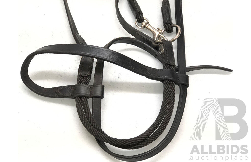 Leather Bitless Bridle, Leather Bridle with Jointed Bit with Noseband, Leather Bridle with Jointed Bit and Three Leather Straps