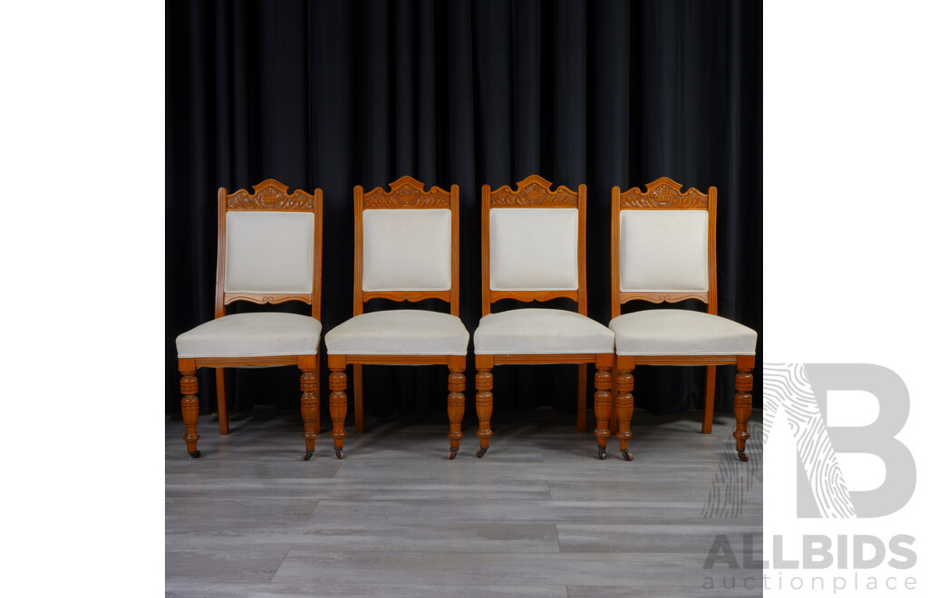 Set of Four Edwardian Elm Dining Chairs