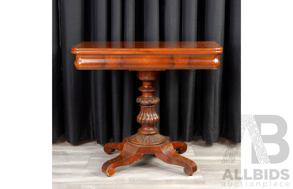 Victorian Mahogany Single Pedestal Fold Over Card Table