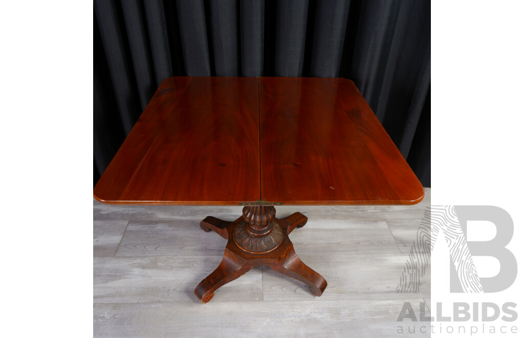 Victorian Mahogany Single Pedestal Fold Over Card Table