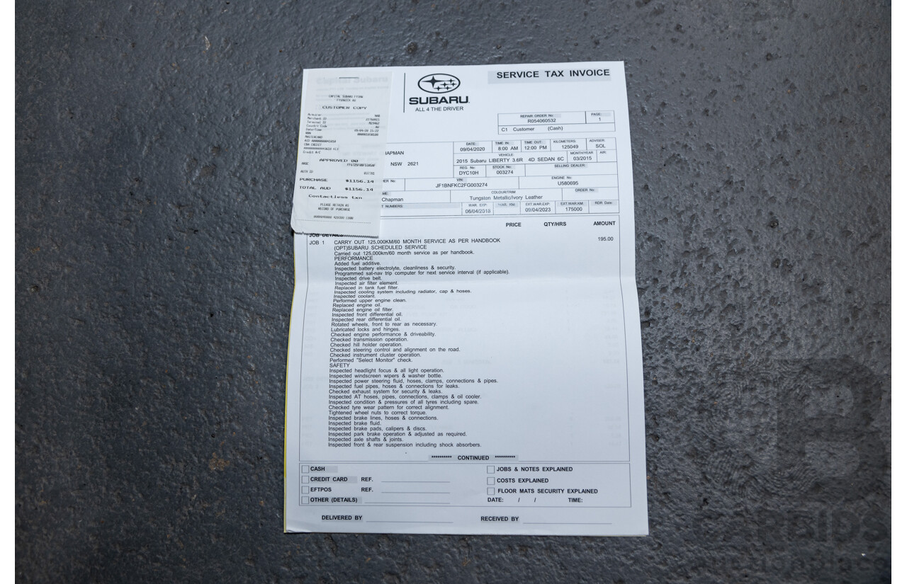 3/2015 Subaru Liberty 3.6R (AWD) MY15 4d Sedan Tungsten Metallic 3.6L