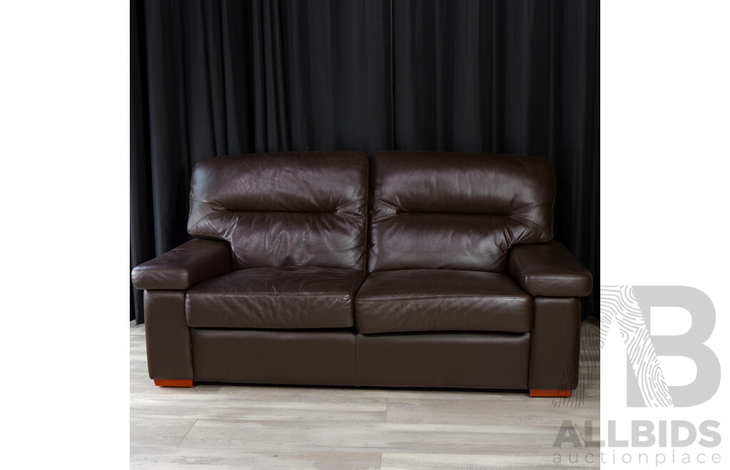 Modern Brown Leather Two Seater Lounge by Moran