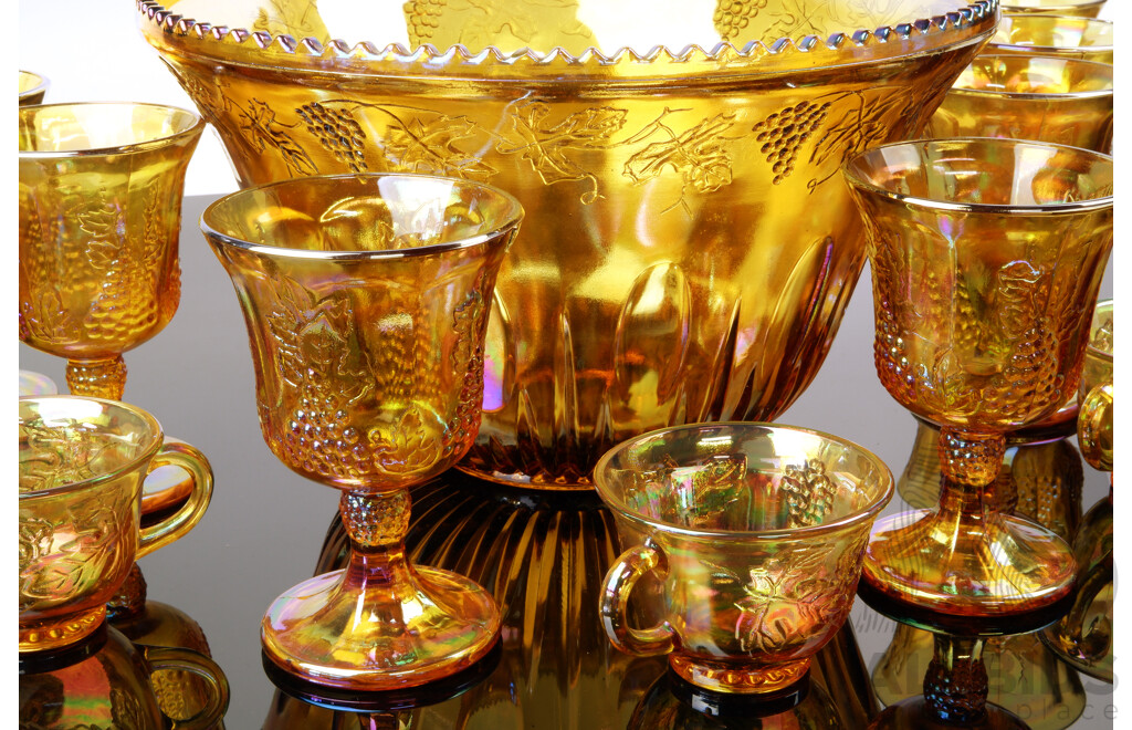 Carnivale Glass Marigold Colour Punch Set with Bowl, Eight Matching Cups & Eight Matching Stemmed Glasses